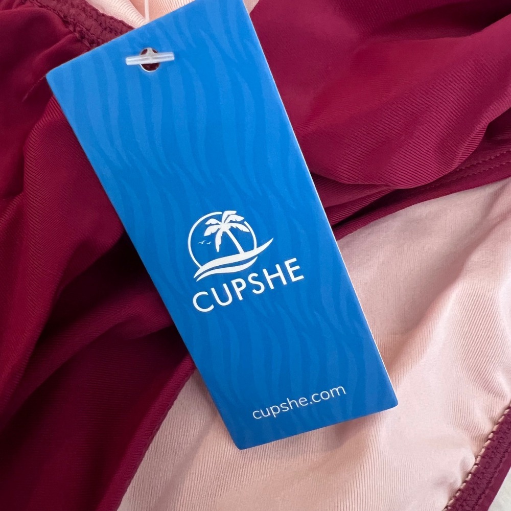 Cupshe‎ Womens Ruffle V-Neck One Piece Swimsuit & Bikini Top Set Plum Large NEW - Picture 14 of 15
